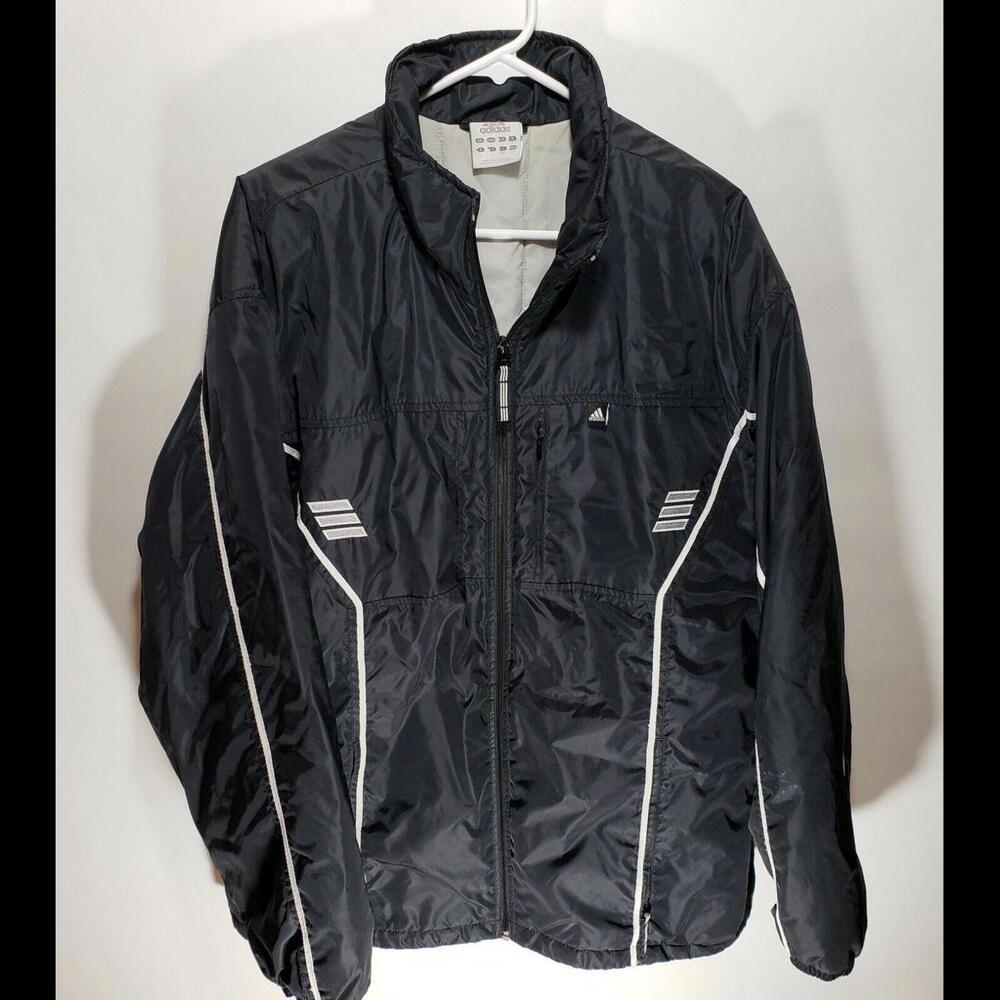Mens Adidas Long‎ Sleeve Full Zip Up Windbreaker Insulated Black Jacket Sz Large